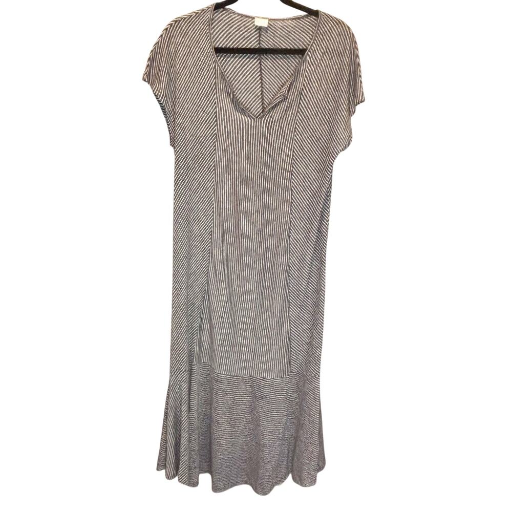 Poetry Linen Navy & White Stripe Midi Dress - size 4